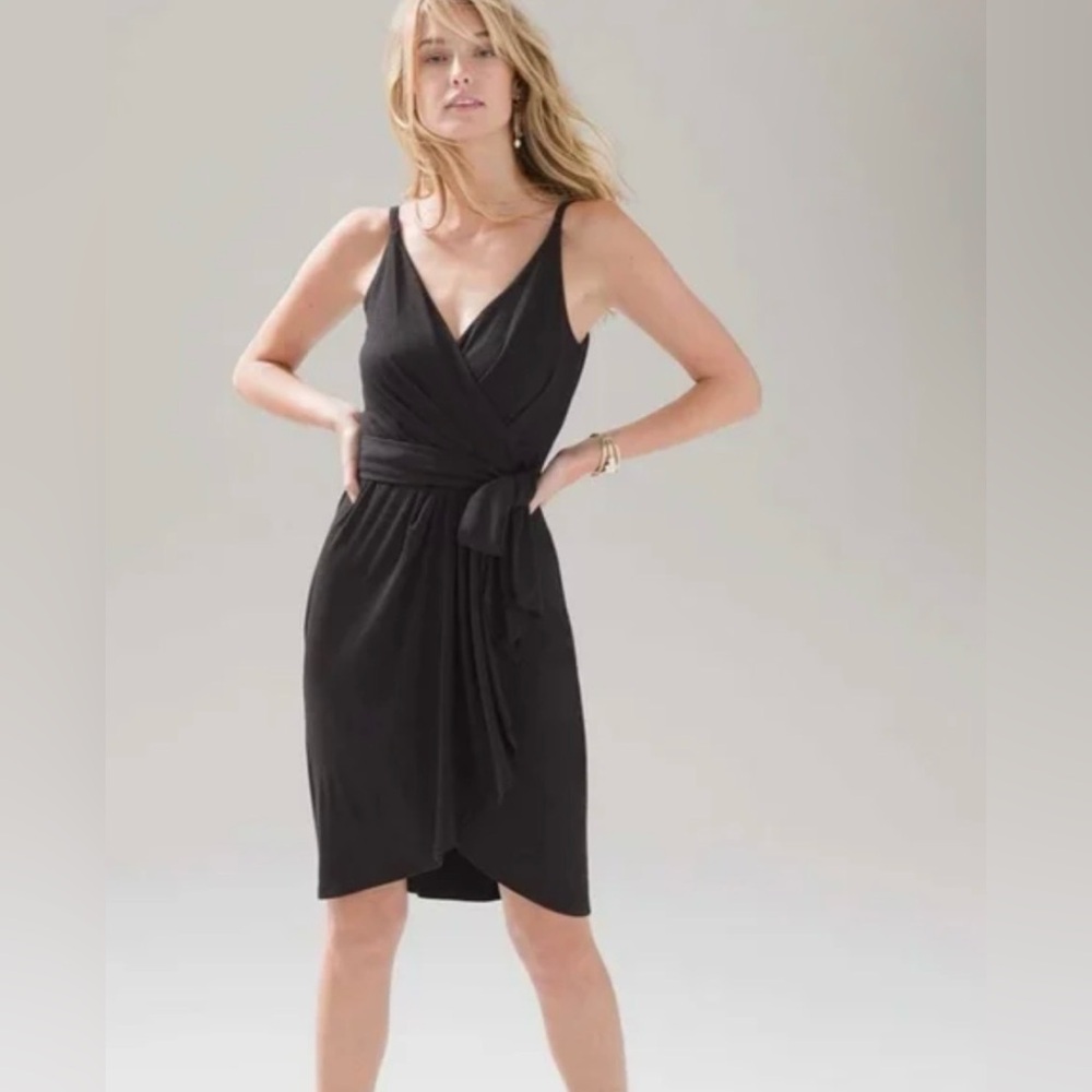 White House Black Market Black Side Tie Wrap Midi Dress Size 00 NWT